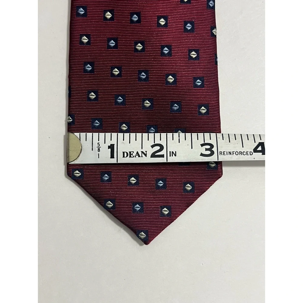 Vintage Yves Saint Laurent Mens Silk Tie Burgundy Red Geometric 100% Silk Italy